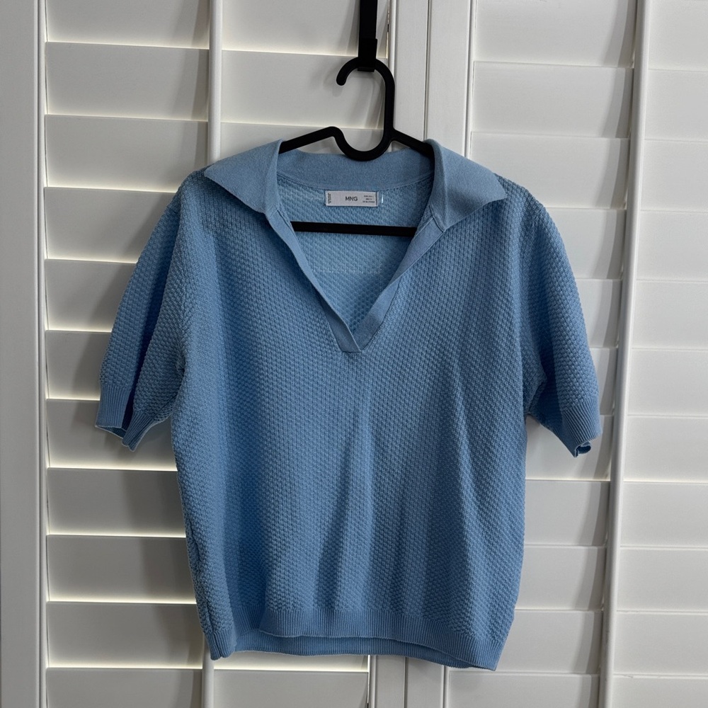 Mango Soft Blue Knit Top